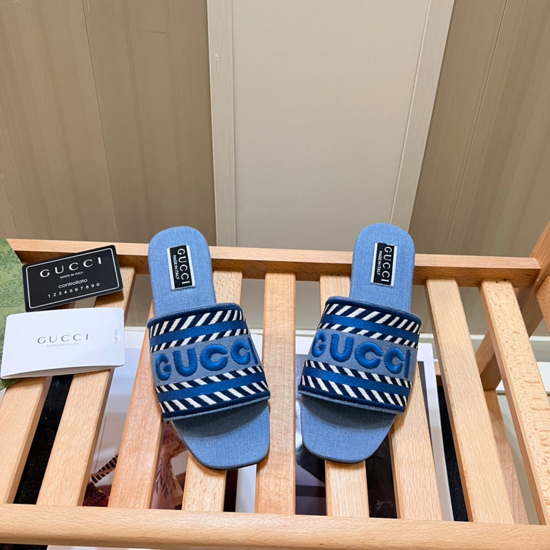 Letters Denim Flat Slippers mysite