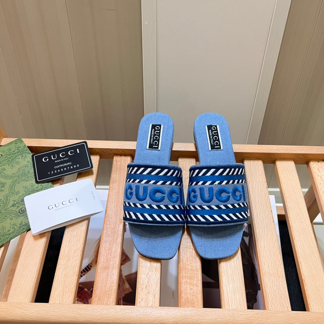Letters Denim Flat Slippers mysite