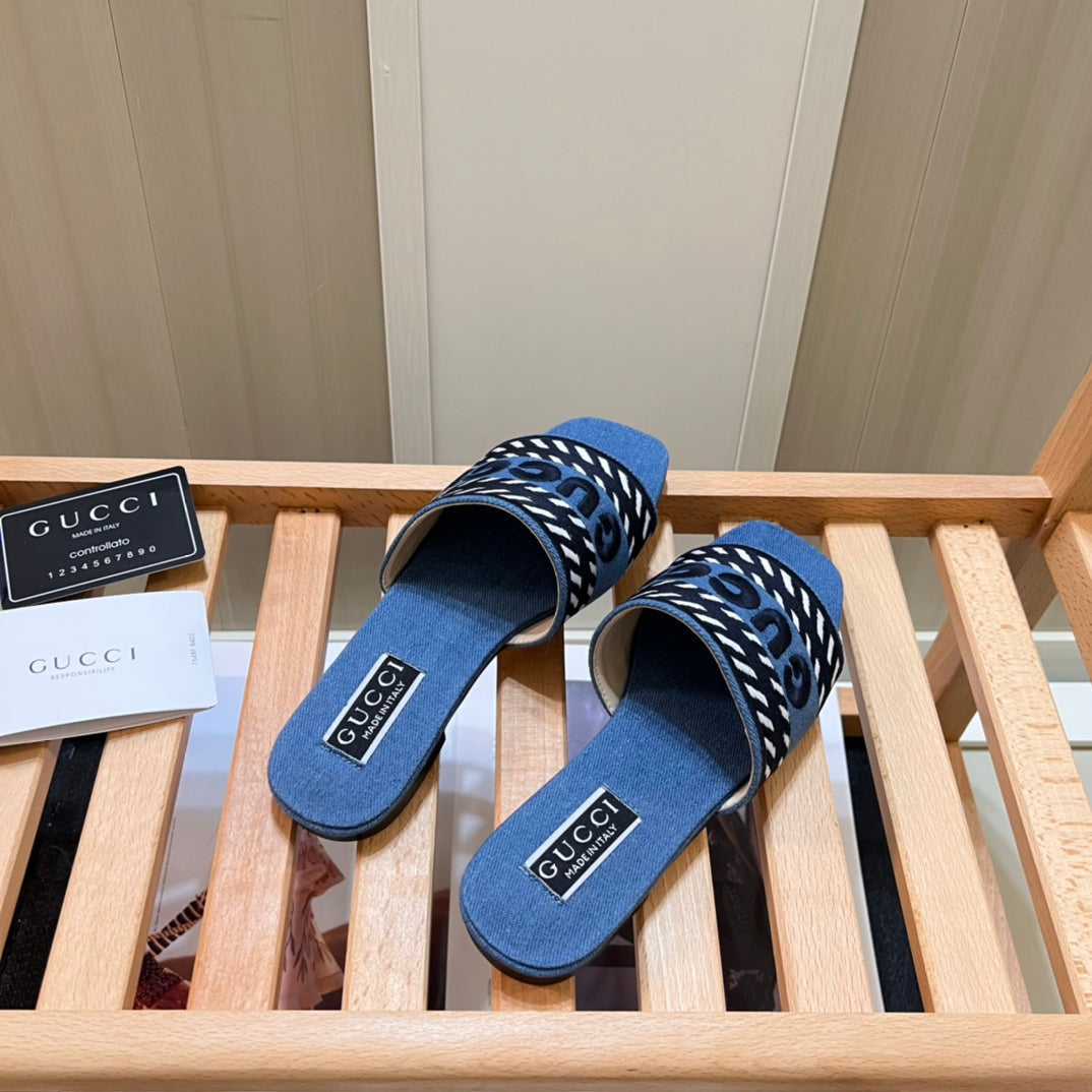 Letters Denim Flat Slippers mysite
