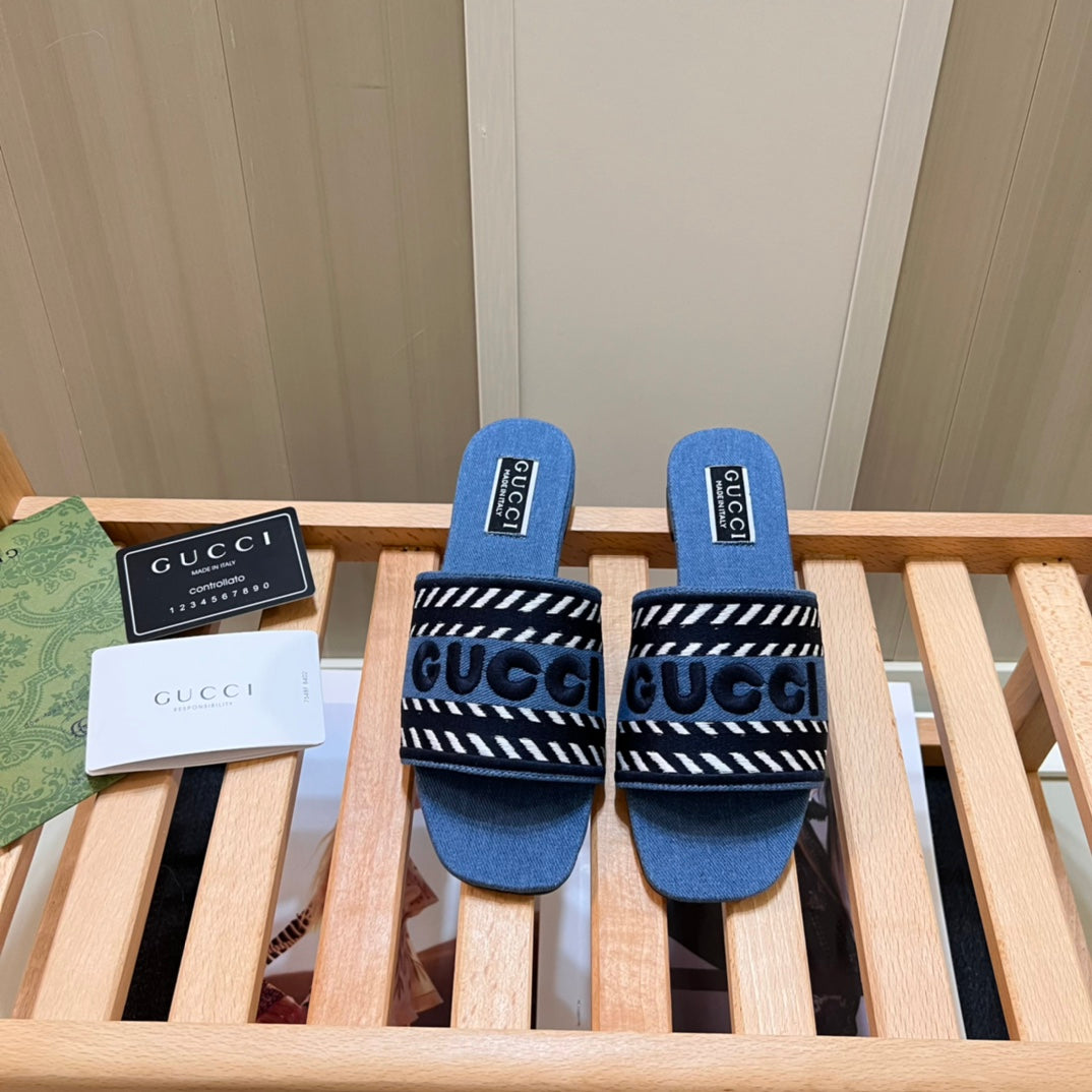 Letters Denim Flat Slippers mysite
