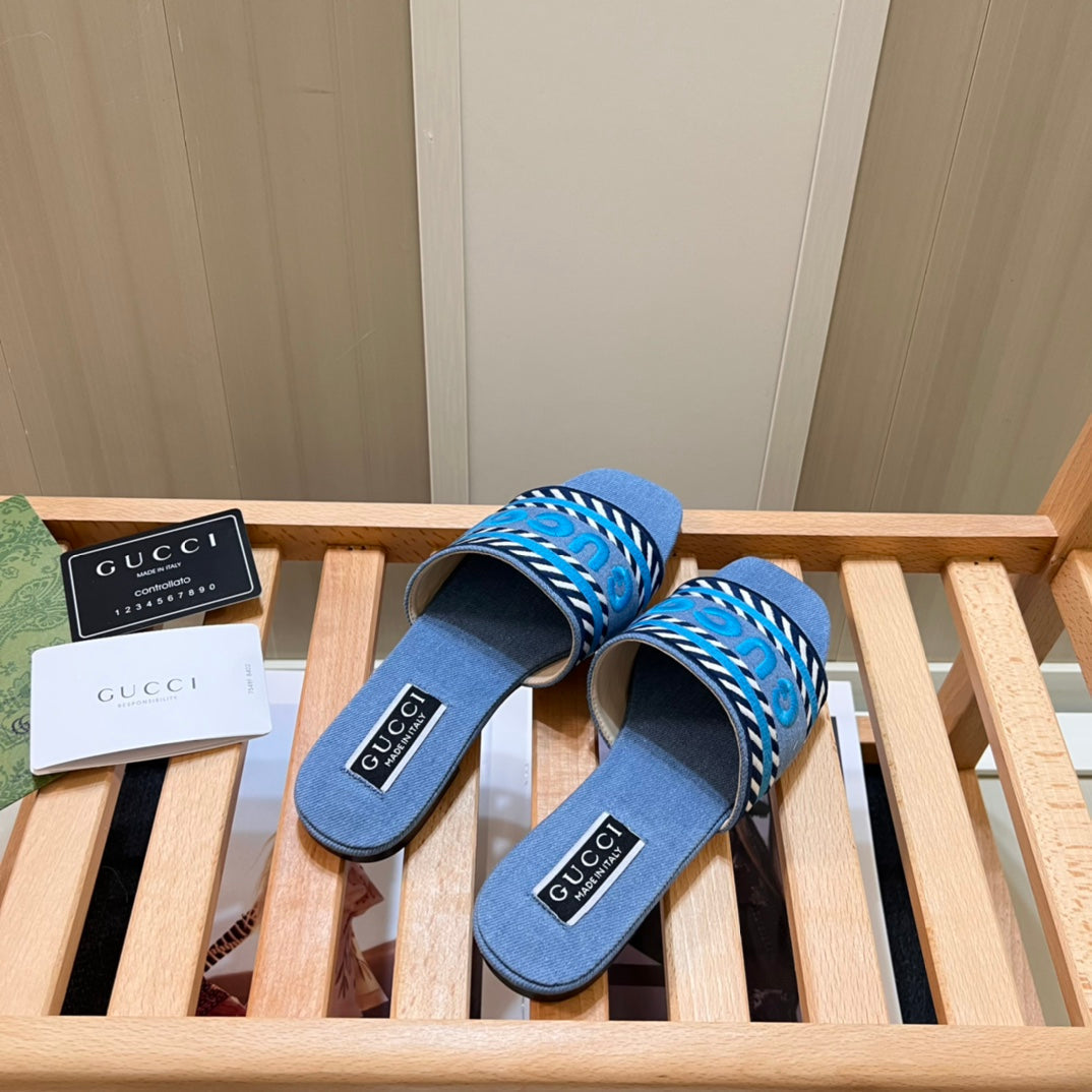 Letters Denim Flat Slippers mysite
