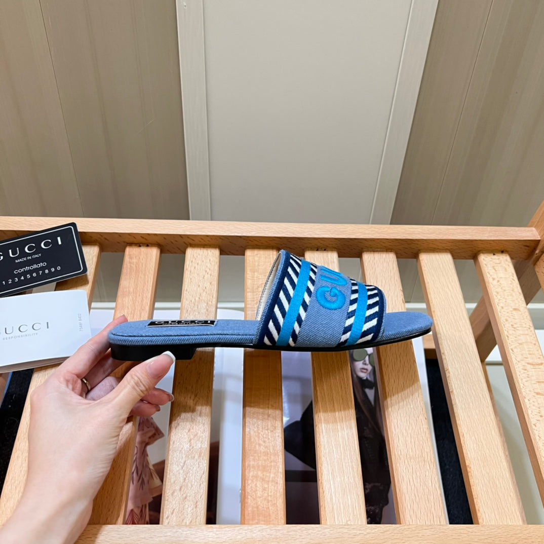 Letters Denim Flat Slippers mysite