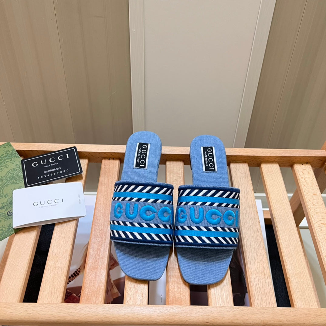 Letters Denim Flat Slippers mysite
