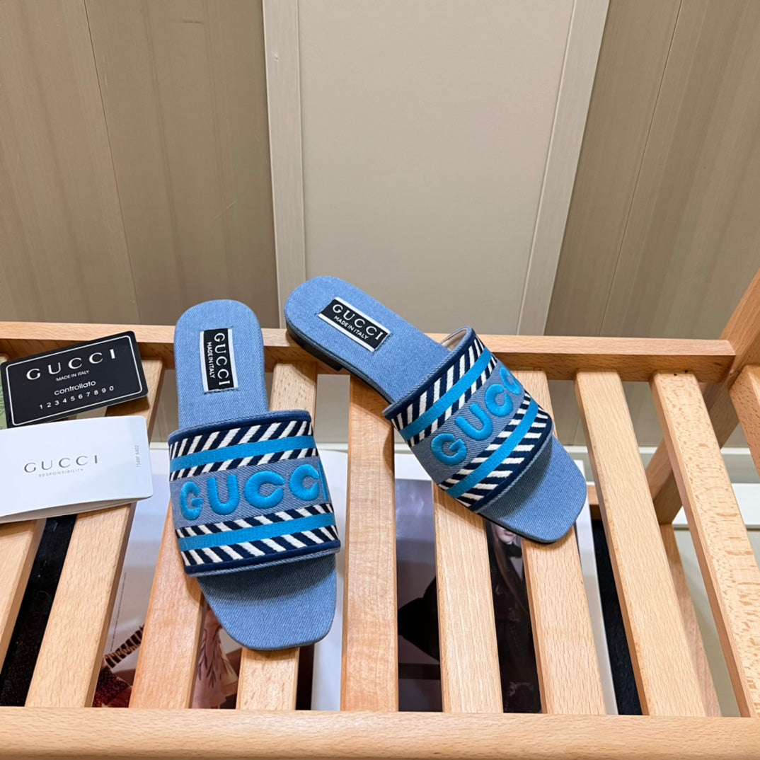 Letters Denim Flat Slippers mysite