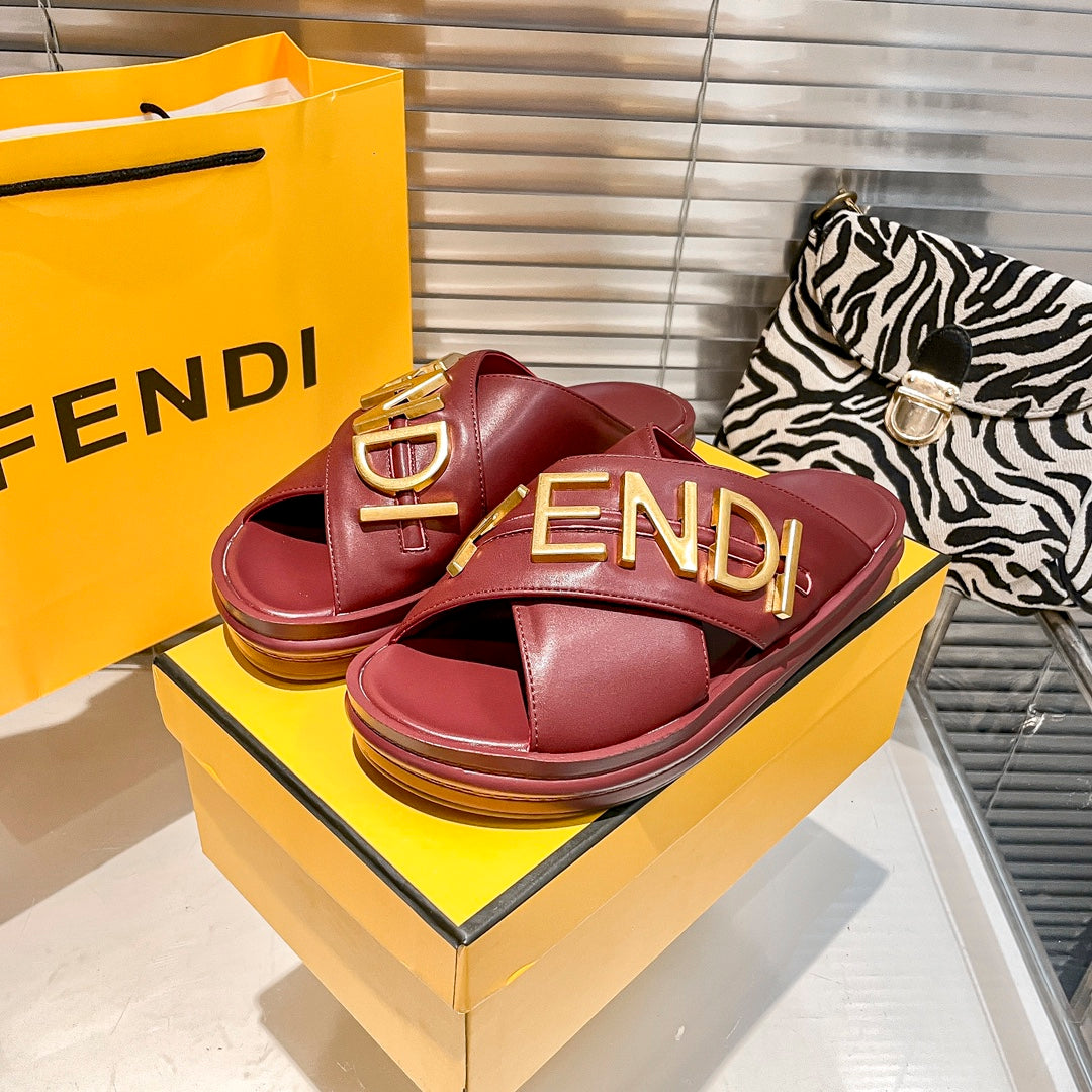 Metal Letters Leather Comfortable Slippers mysite