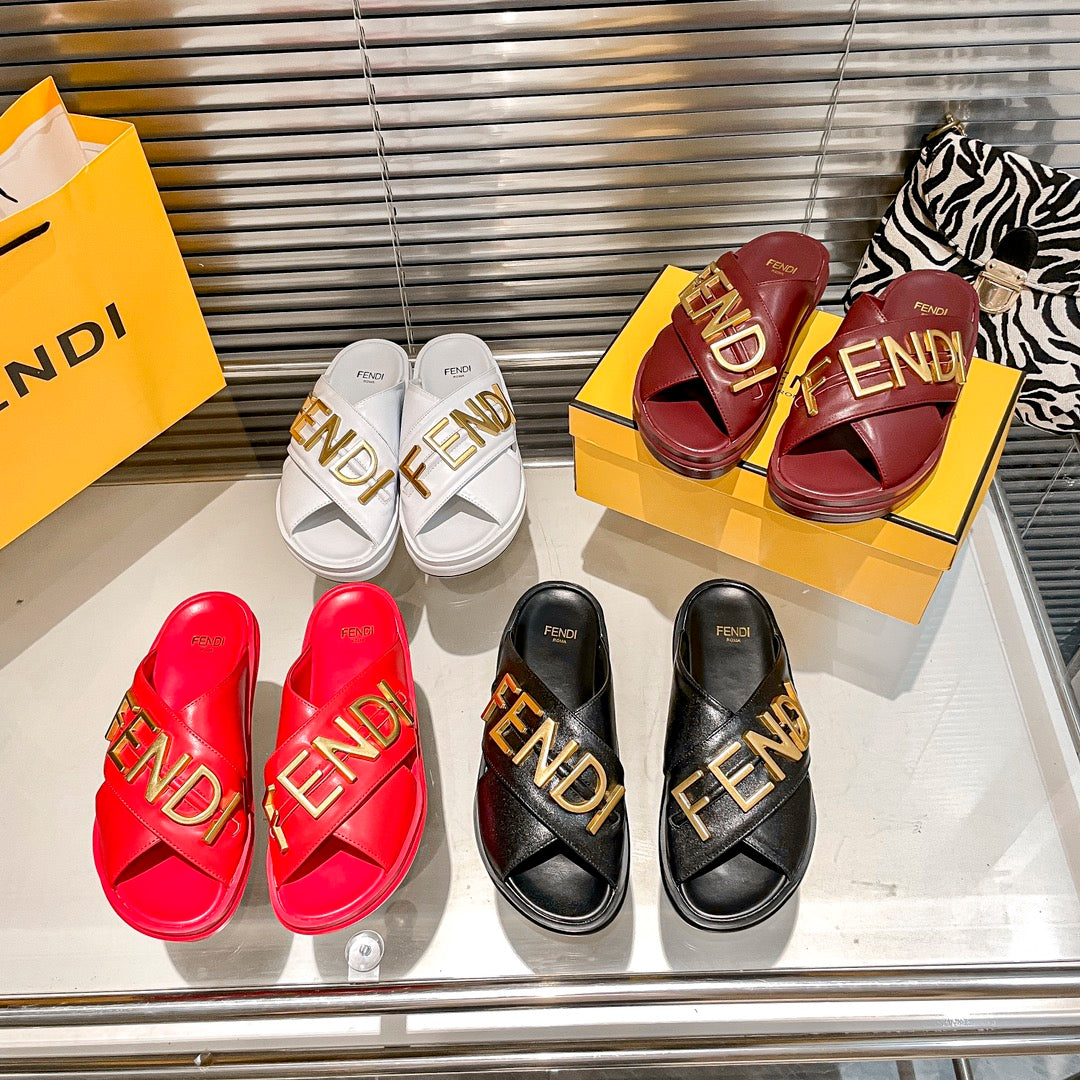 Metal Letters Leather Comfortable Slippers mysite