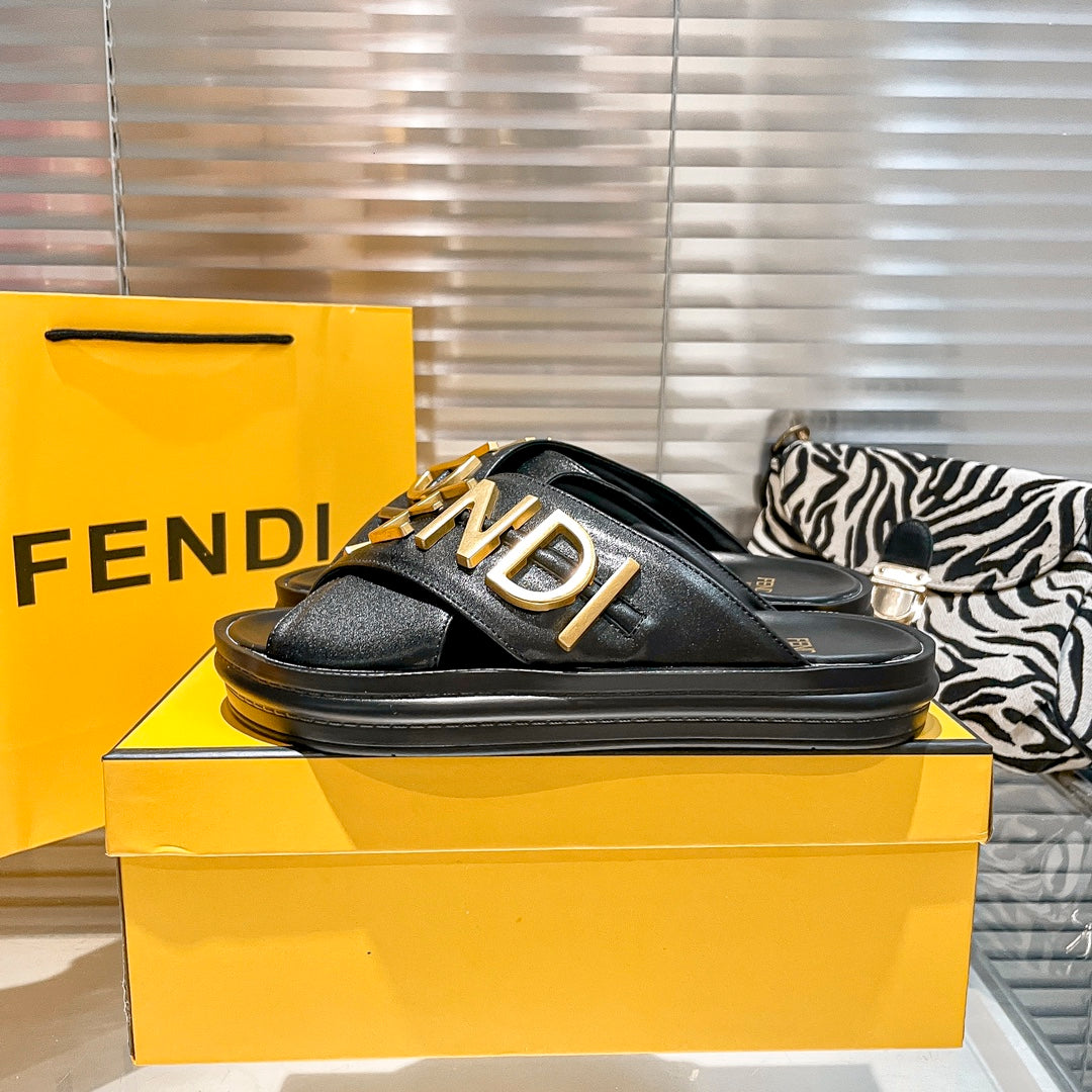 Metal Letters Leather Comfortable Slippers mysite