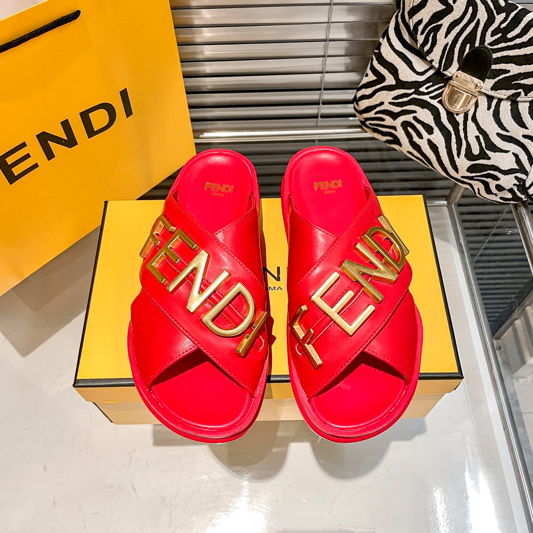 Metal Letters Leather Comfortable Slippers mysite
