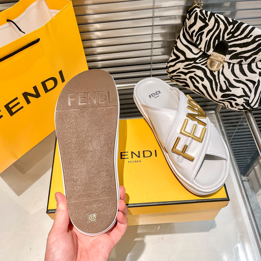 Metal Letters Leather Comfortable Slippers mysite