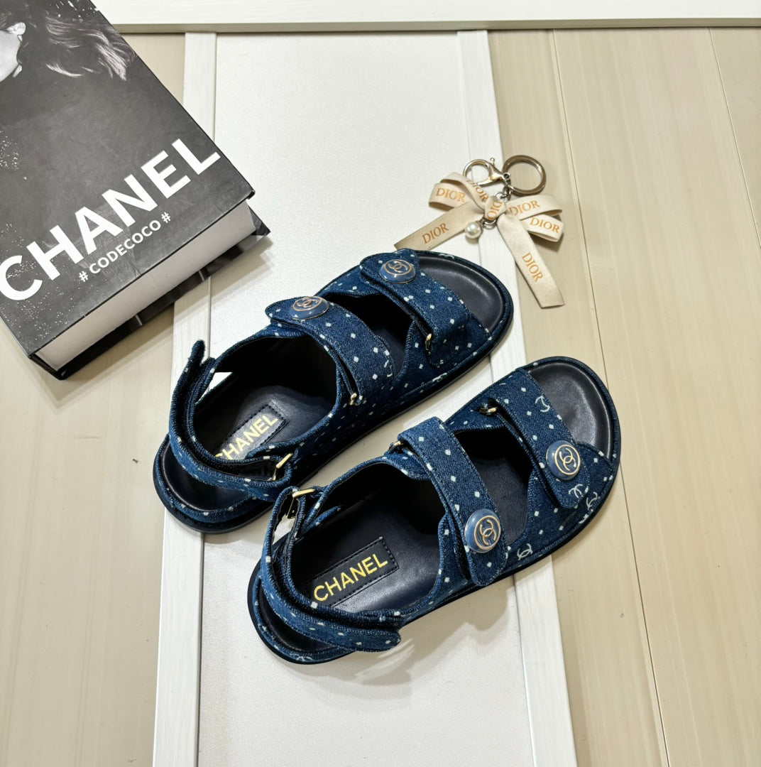 Denim Round Buckle Velcro Sandals mysite