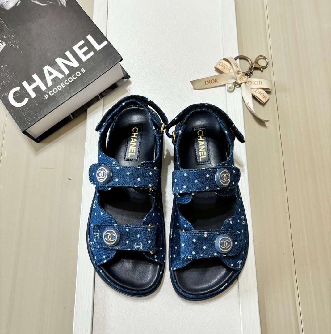 Denim Round Buckle Velcro Sandals mysite