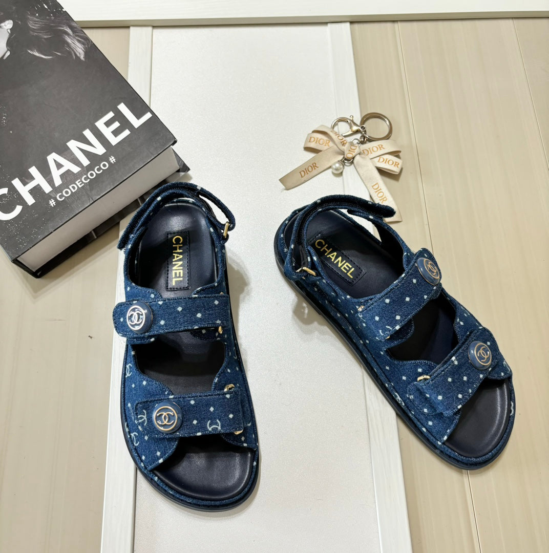 Denim Round Buckle Velcro Sandals mysite