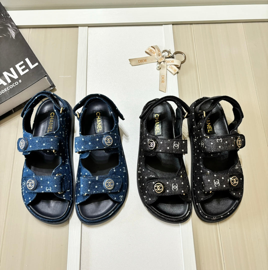 Denim Round Buckle Velcro Sandals mysite