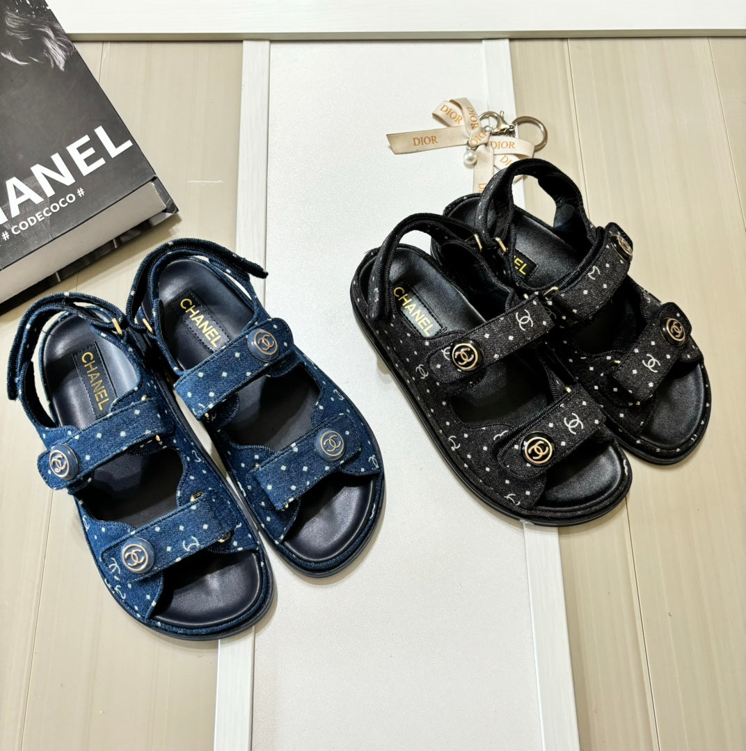 Denim Round Buckle Velcro Sandals mysite