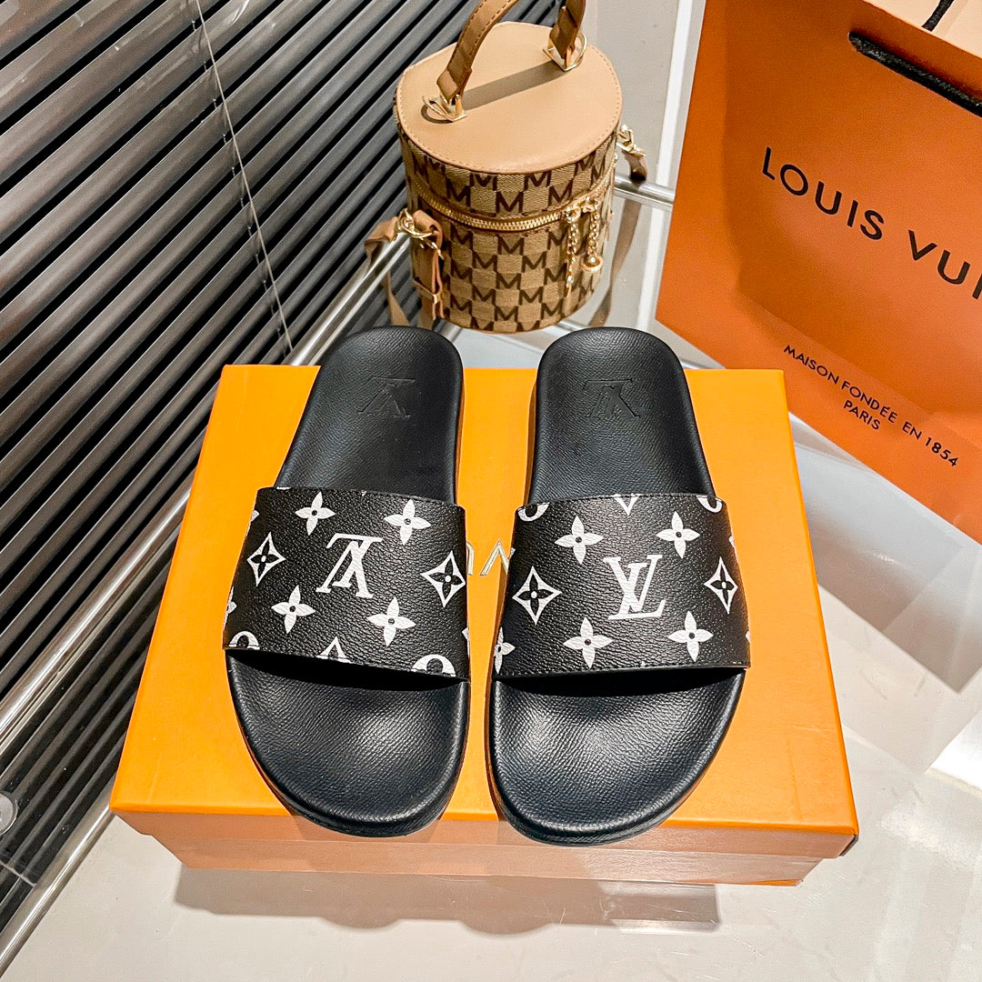 Couples Monogram& Checkerboard Flat Slippers mysite