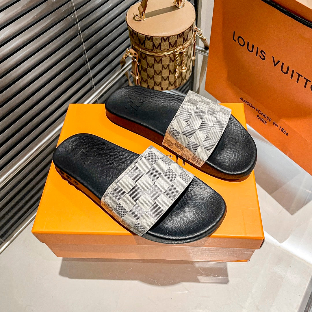 Couples Monogram& Checkerboard Flat Slippers mysite