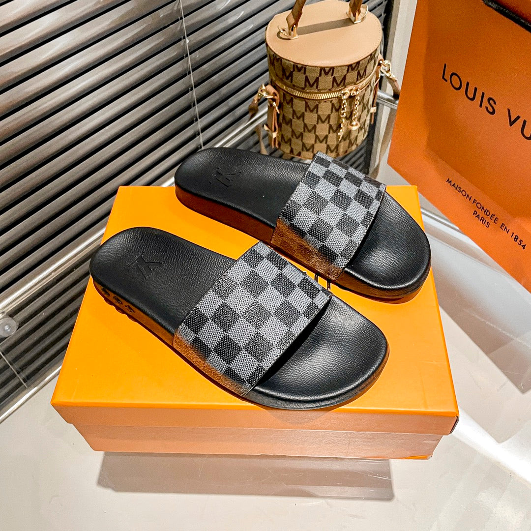 Couples Monogram& Checkerboard Flat Slippers mysite