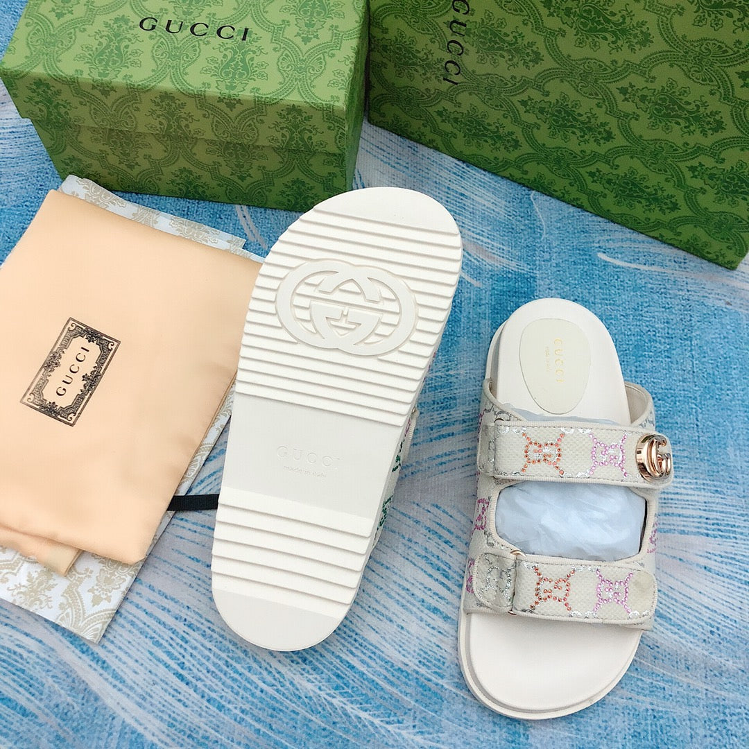 Vintage G Embossed Velcro Sandals mysite