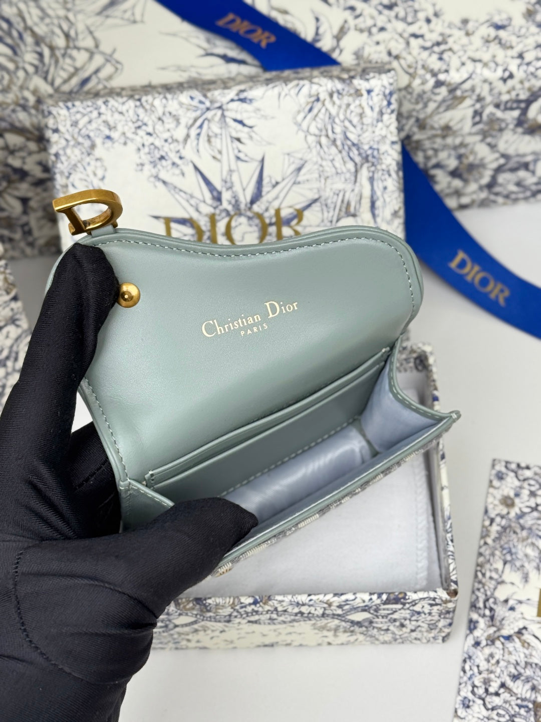 CD Saddle Lotus Wallet 10.5cm Grayish Jacquard GHW mysite