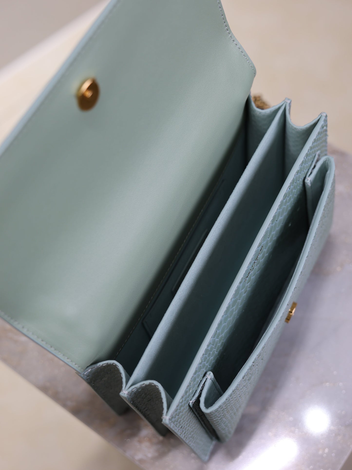 YSL Medium Sunset Shoulder Bag 22cm Grayish Blue Python Pattern Leather mysite