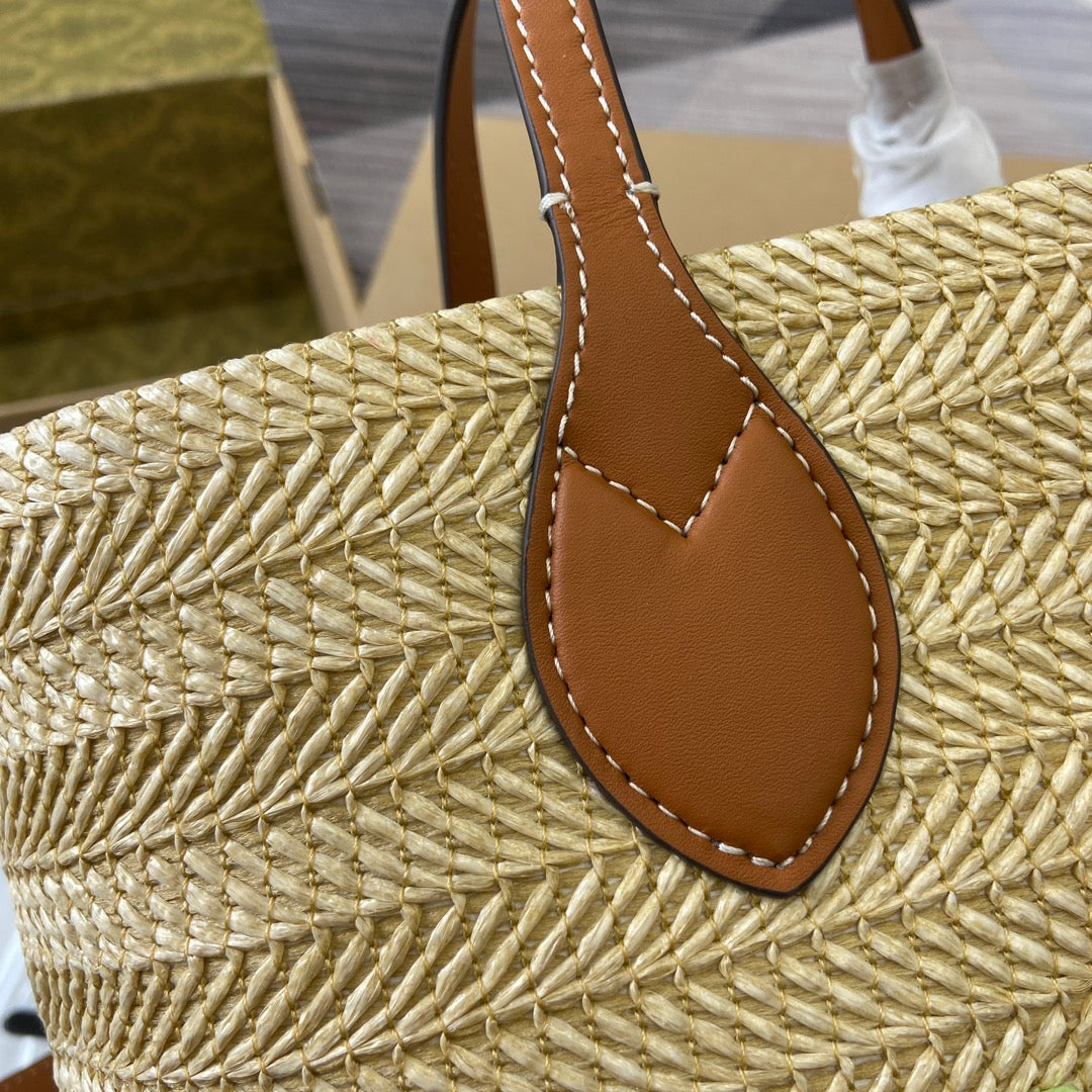 SMALL 35 STRAW-EFFECT TOTE BROWN MIX BEIGE mysite