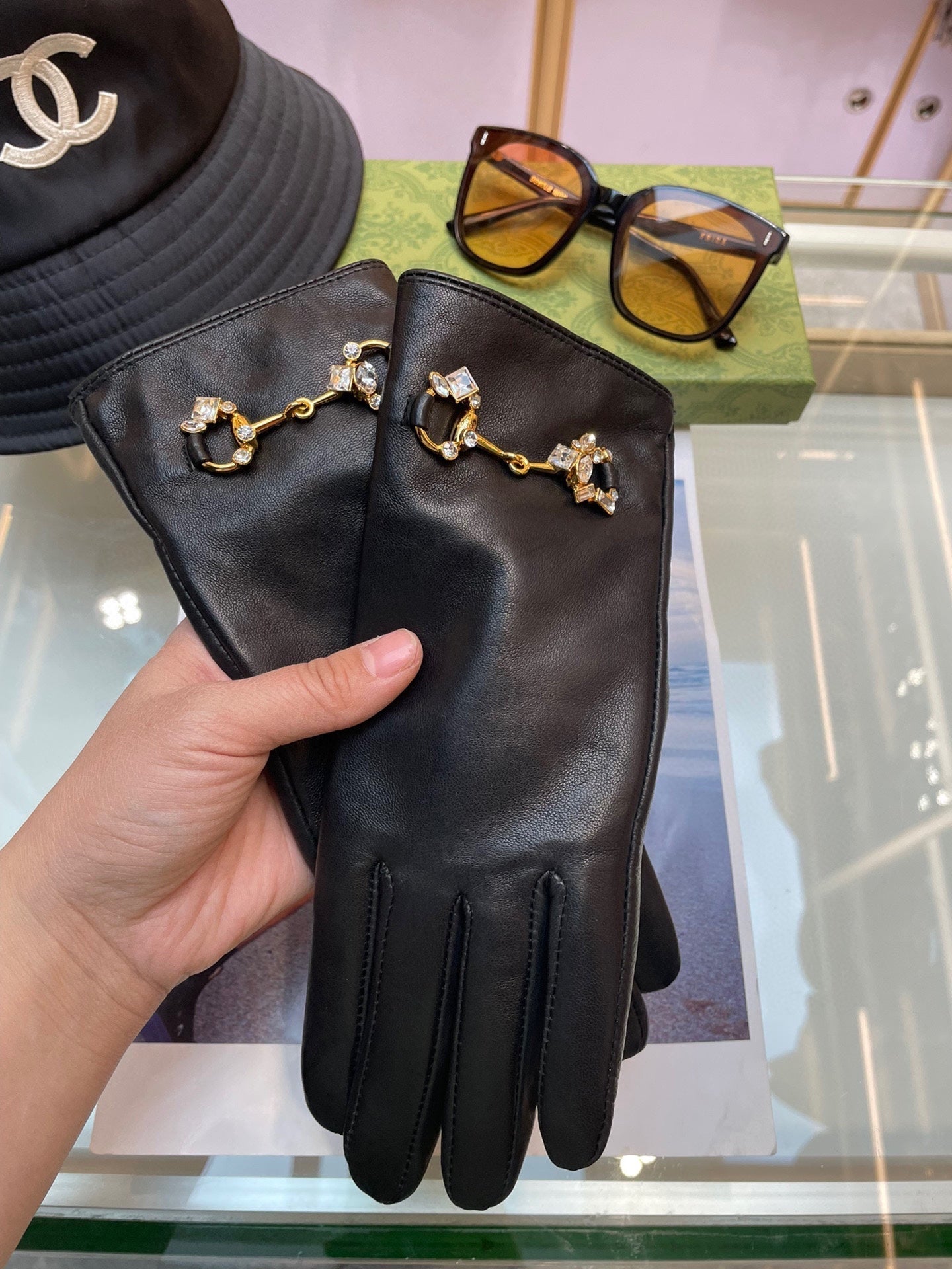 HORSEBIT GLOVES IN BLACK LAMBSKIN WITH CASHMERE LINING 454592 mysite