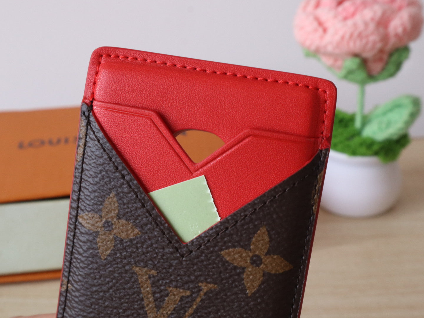 LV Porte-Cartes Magnet Brown Red Monogram Canvas & Cowhide mysite