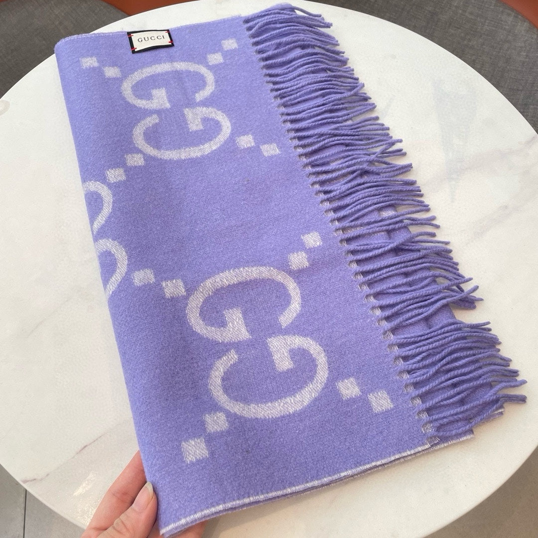GG JACQUARD PATTERN KNIT SCARF 195 CM WITH TASSELS AMETHYST PURPLE 403752 mysite