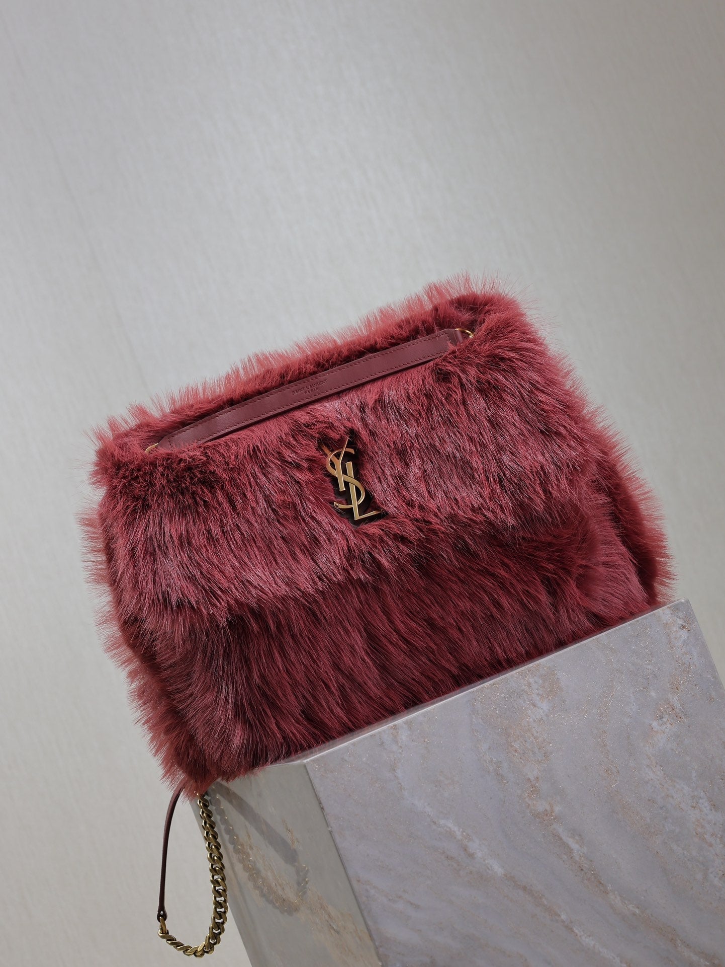 NIKI LARGE 32 IN CURRANT RED RABBIT FUR GOLD HARDWARE mysite