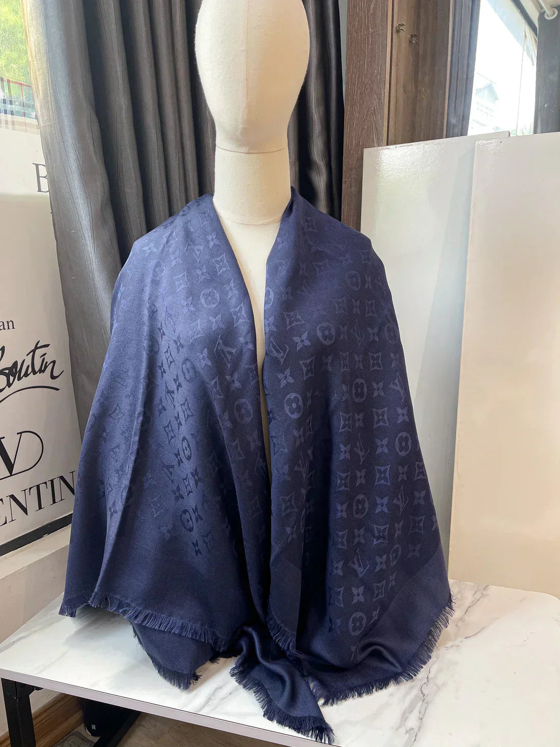 LV Monogram Stole Dark Blue Scarf mysite