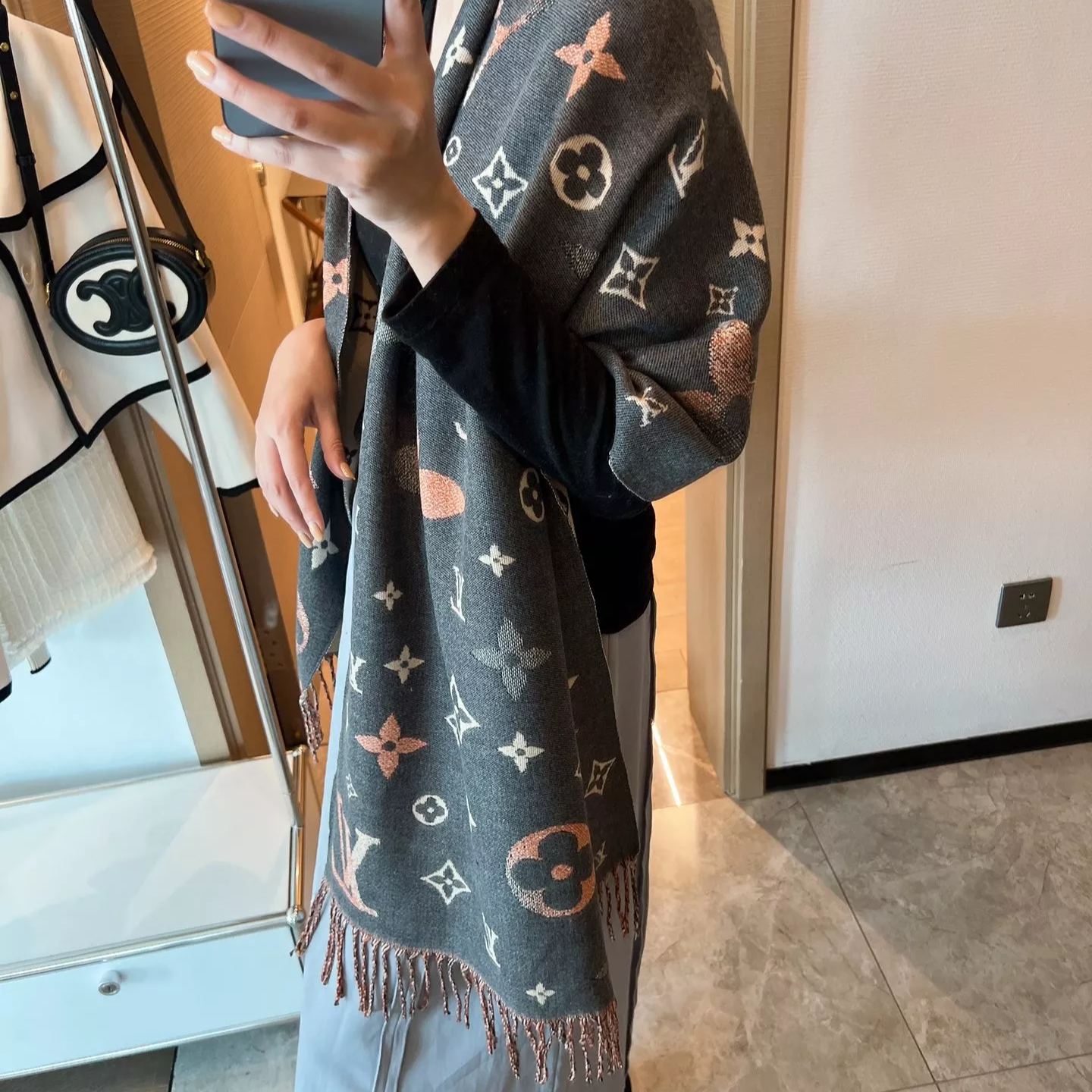 Trendy monogram jacquard fringed scarf mysite
