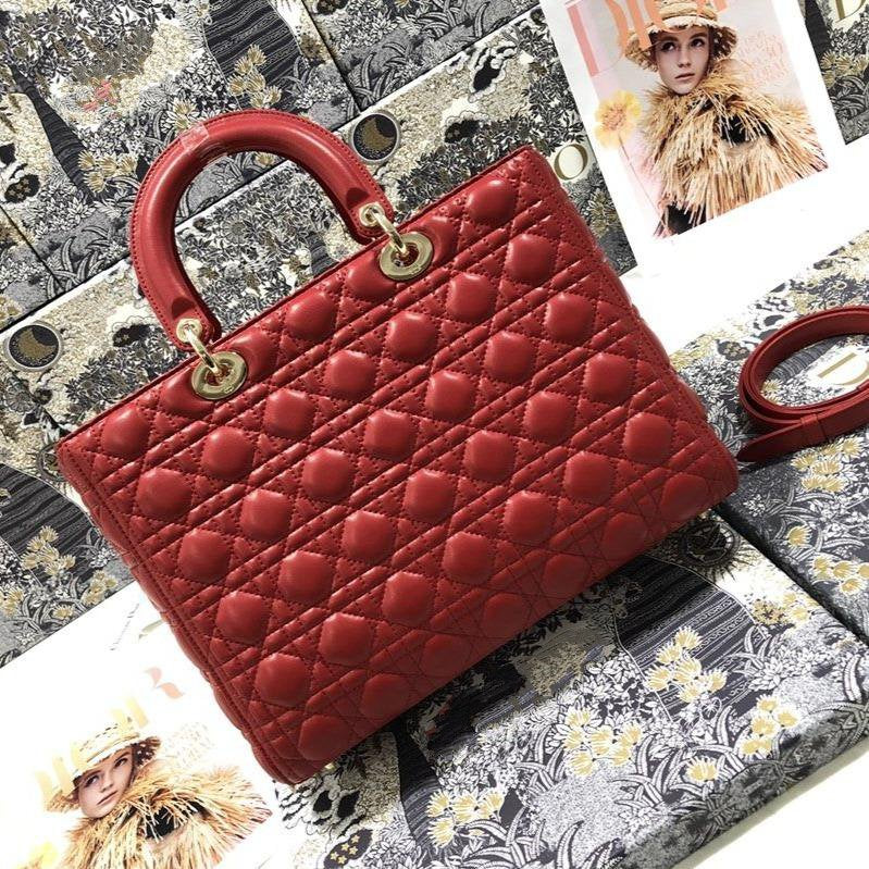 LARGE LADY BAG 32CM RED CANNAGE LAMBSKIN mysite