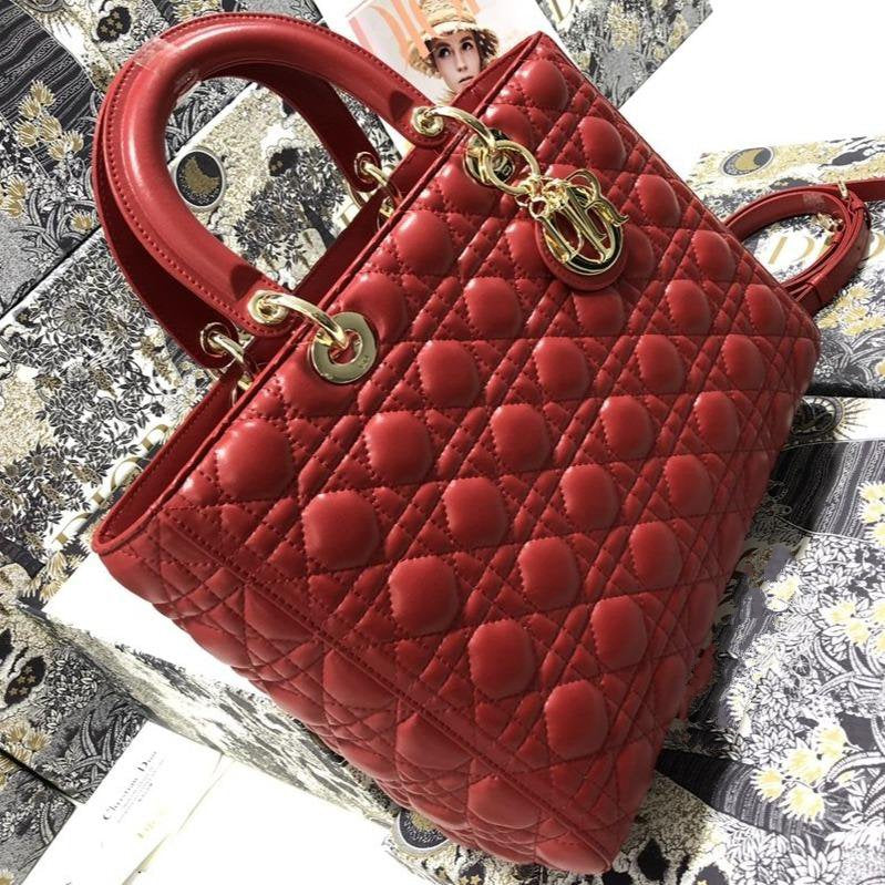 LARGE LADY BAG 32CM RED CANNAGE LAMBSKIN mysite