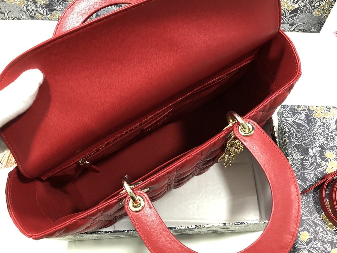 LARGE LADY BAG 32CM RED CANNAGE LAMBSKIN mysite