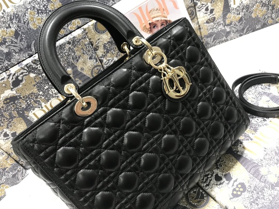 LARGE LADY BAG 32CM BLACK CANNAGE LAMBSKIN mysite