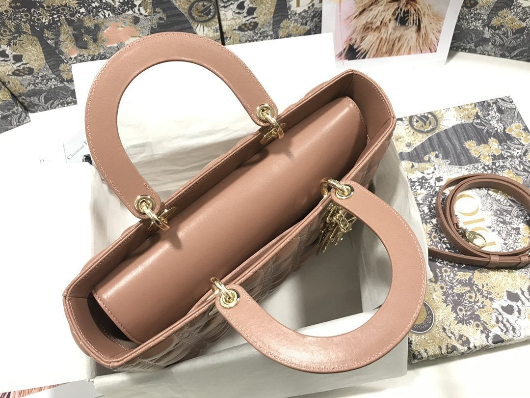 LARGE LADY BAG 32CM BEIGE CANNAGE LAMBSKIN mysite