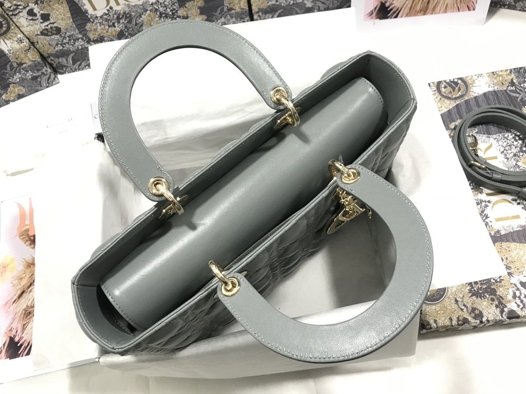 LARGE LADY BAG 32CM GRAY CANNAGE LAMBSKIN mysite