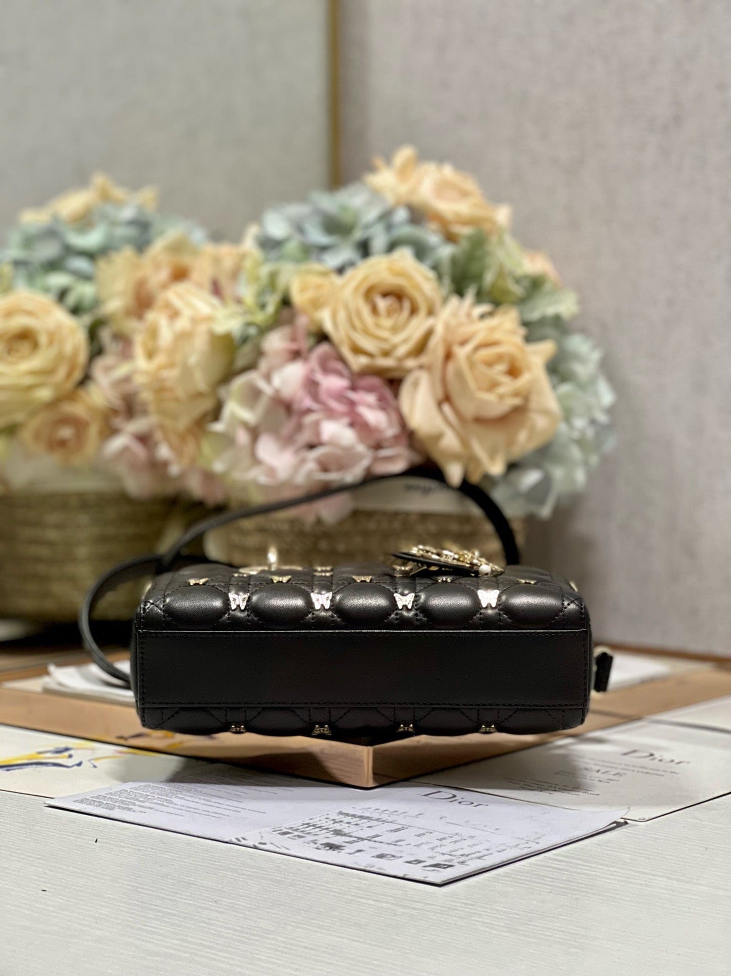 SMALL LADY D-JOY 22 BUTTERFLY STUD BLACK LAMBSKIN mysite