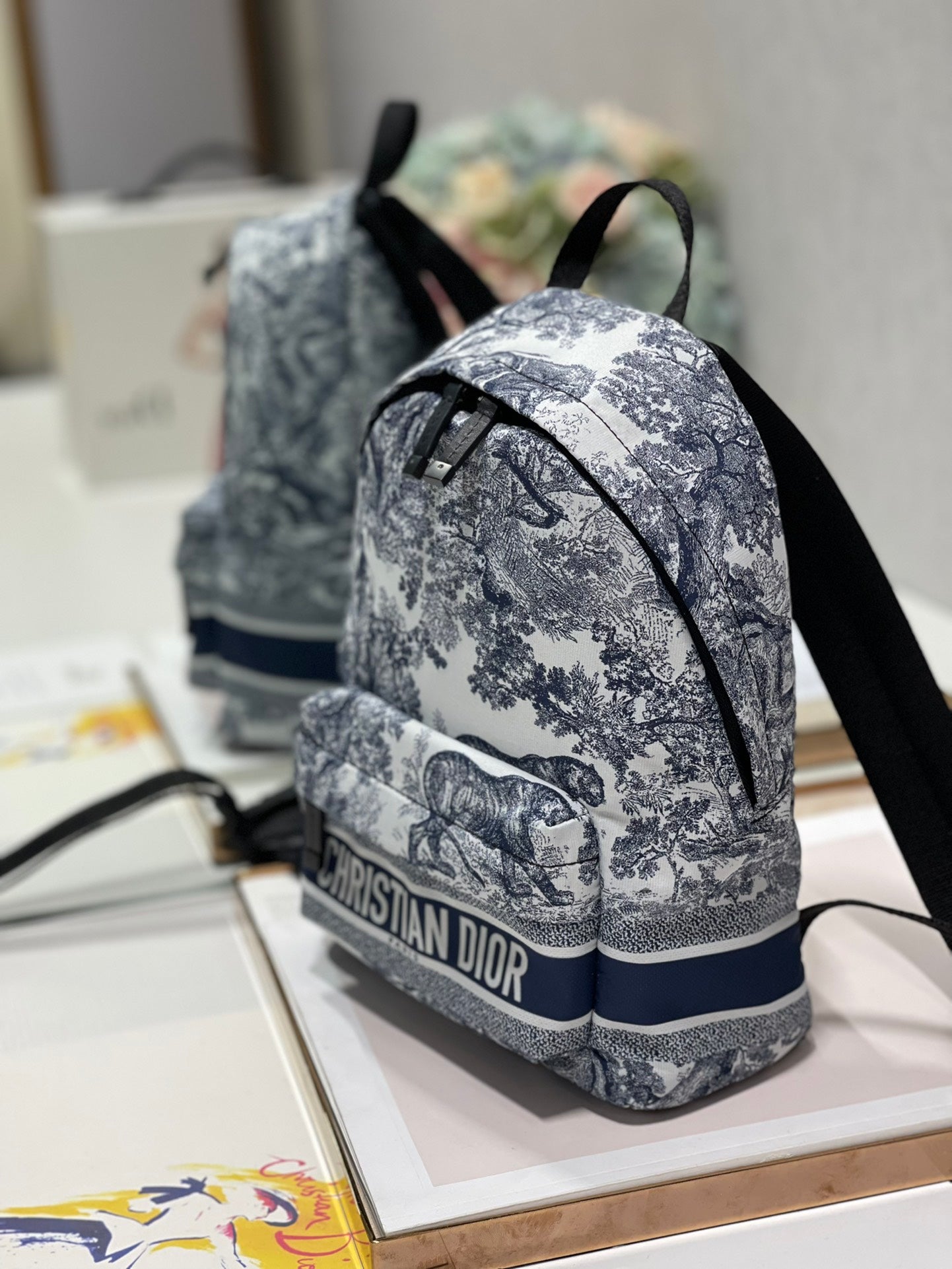 TRAVEL BACKPACK 20CM WHITE BLUE OBLIQUE JACQUARD mysite