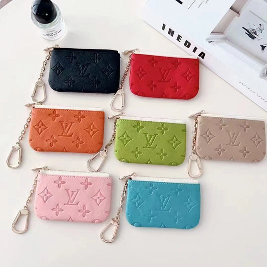 Colorful LV-Inspired Embossed Coin Pouch Collection with Chain Clip mysite
