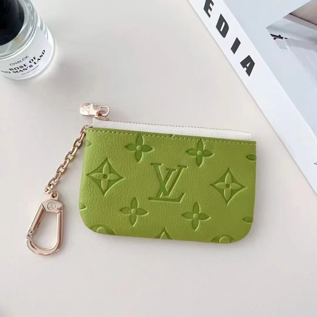 Colorful LV-Inspired Embossed Coin Pouch Collection with Chain Clip mysite