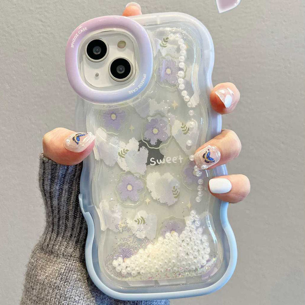 Quicksand Pearl Flower With Bracket For iPhone Case