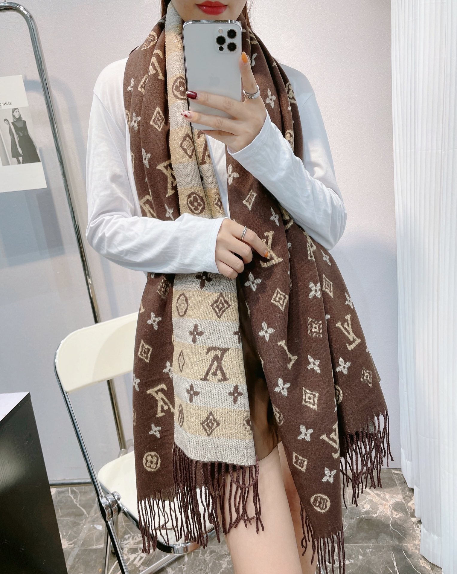 Classic Monogram Warm Fringe Scarf Shawl mysite