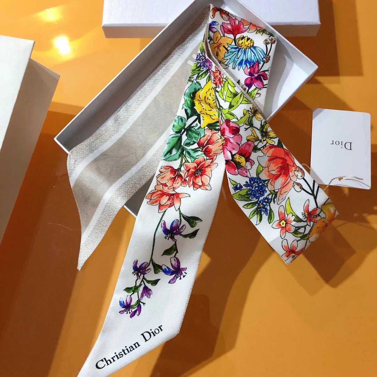Bevel Edge Floral Double Layer Ribbon Silk Scarf mysite