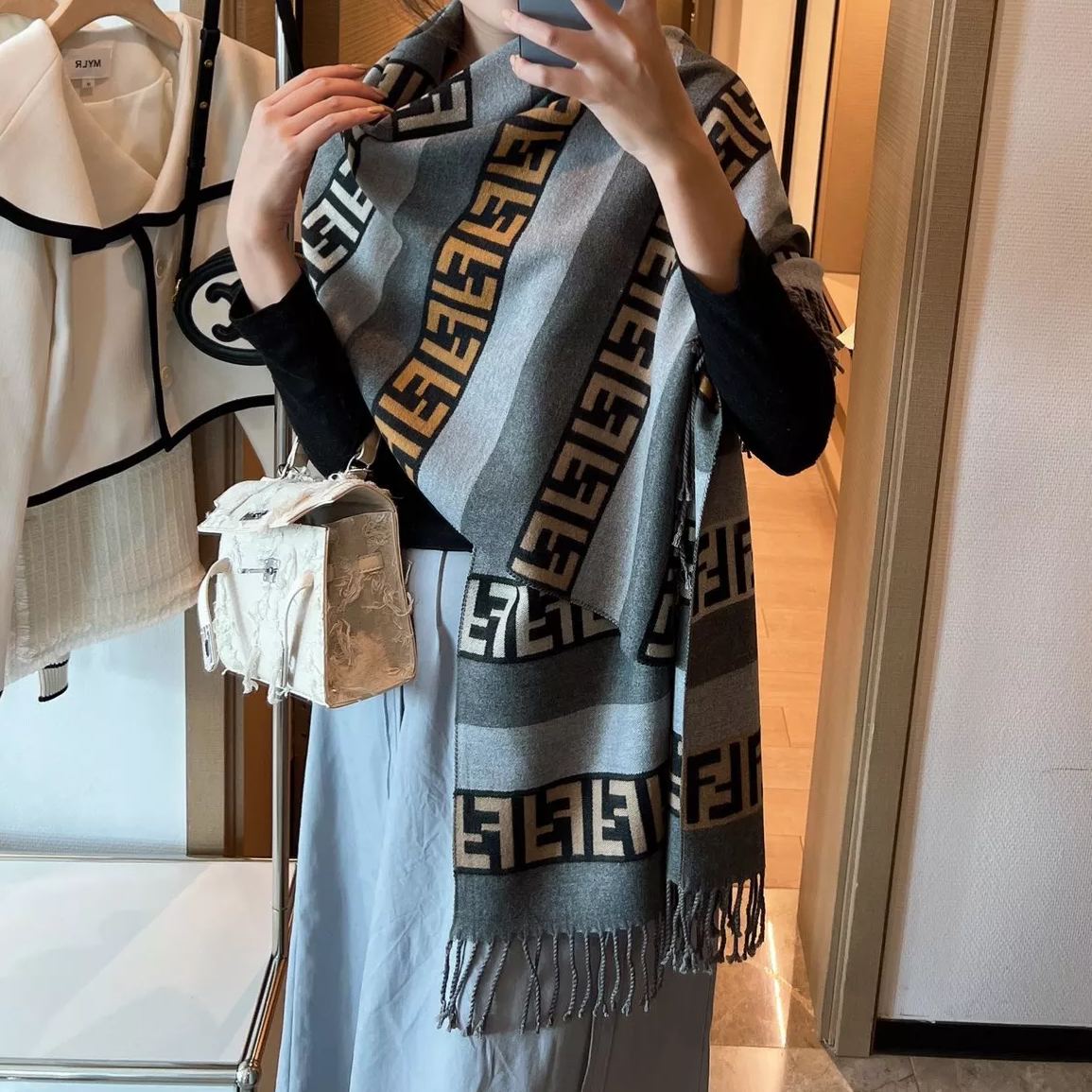 F-letter Cashmere Fringed Scarf Shawl mysite