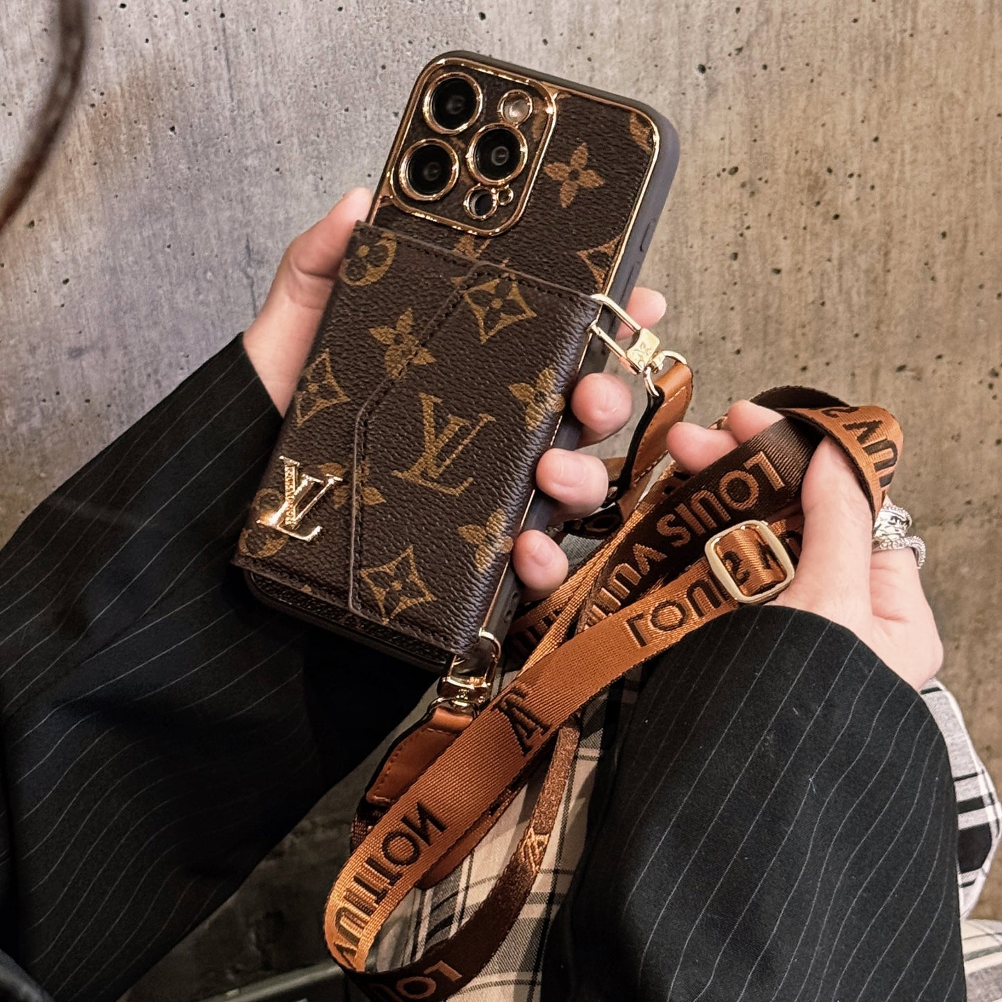 Advanced leather iPhone Case With Wallet And Strap Brown mysite