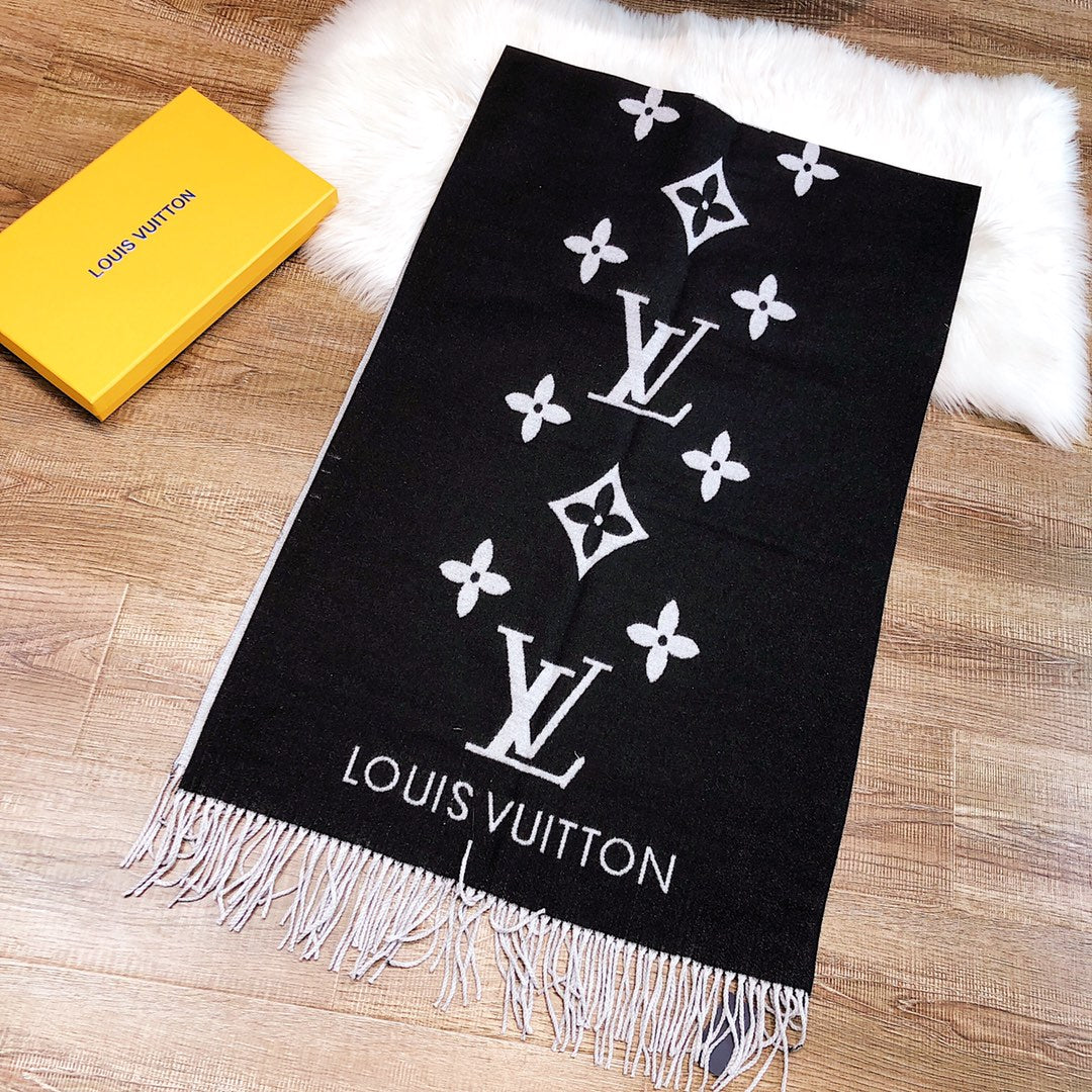 REYKJAVIK SCARF 180 CM IN BLACK MIX WHITE CASHMERE 392870 mysite
