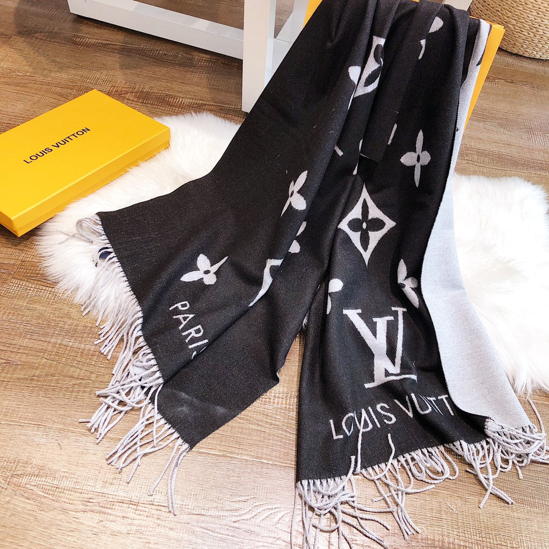 REYKJAVIK SCARF 180 CM IN BLACK MIX WHITE CASHMERE 392870 mysite
