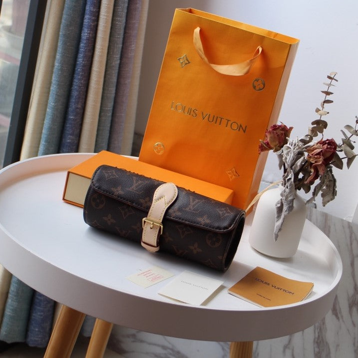 LV M47530 3 Watch Case Brown Beige Monogram Canvas & Cowhide HW mysite