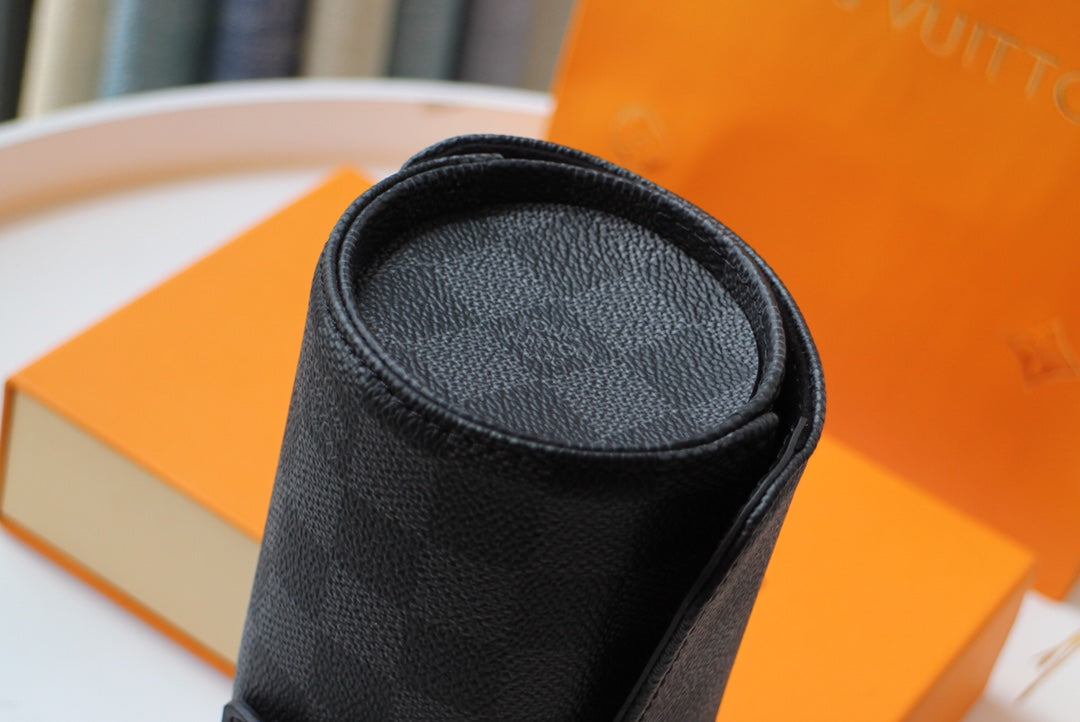 LV M47530 3 Watch Case Black Damier Graphite & Cowhide HW mysite